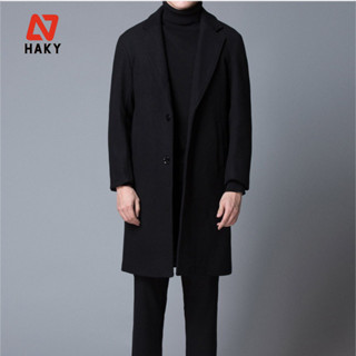 HK8 - Áo Khoác Dạ Nam HAKYNGUYEN Phong Cách Hàn Quốc Dáng Lửng Dài Tới Đầu Gối Có Đai Đủ 3 Màu Đen Xanh Than Ghi Tàn