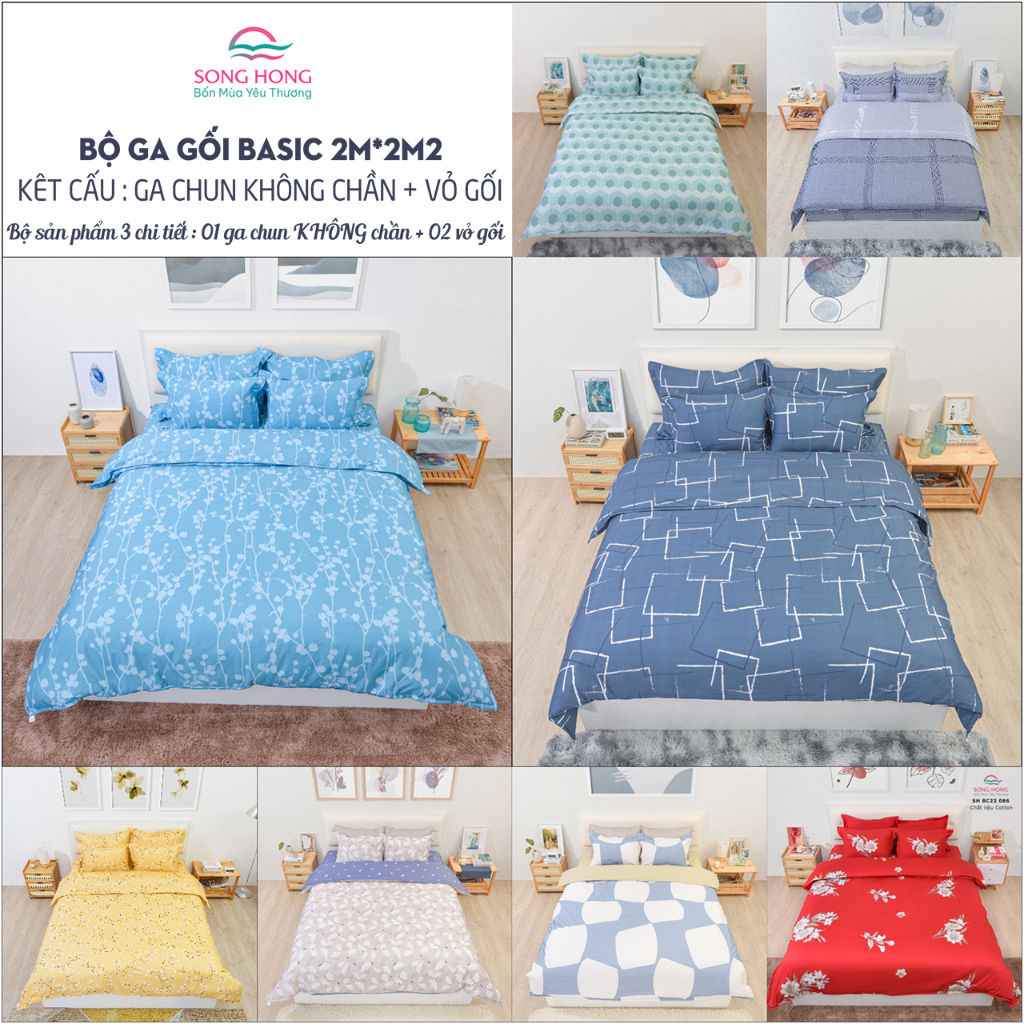 Bộ Ga Giường 2m*2m2, ga không chần, bộ 3 món - Chất Cotton - Sông Hồng Chính Hãng- Mẫu mã chất lượng bền đẹp.