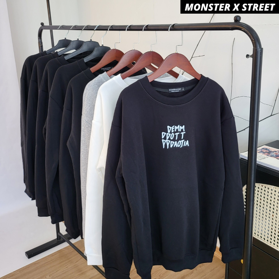 Áo dài tay trơn Nỉ Bông Unisex Monster X Street Mèo Demm Sweater Ulzzang cặp đôi nam nữ form rộng oversize Hàn Quốc