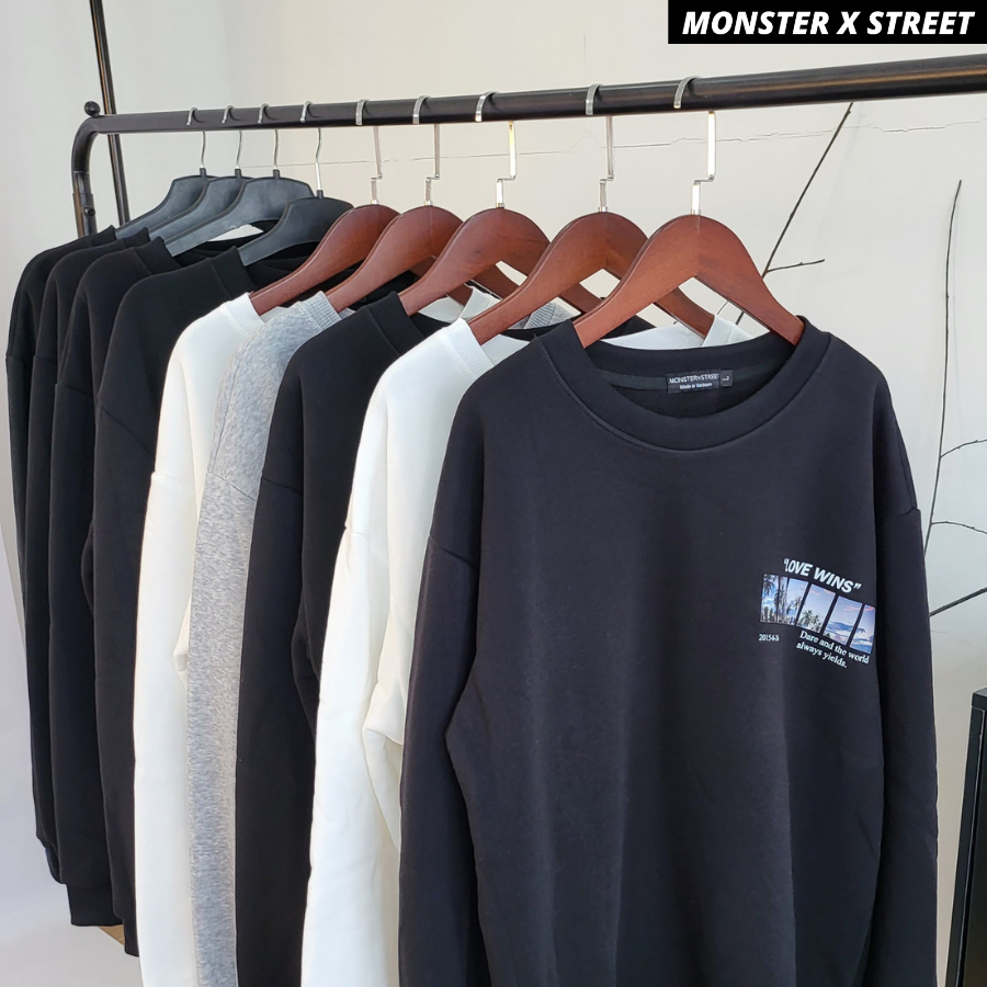 Áo dài tay Sweater  Love Wind Nỉ Bông Unisex Monster X Street Ulzzang cặp đôi nam nữ form rộng oversize Hàn Quốc