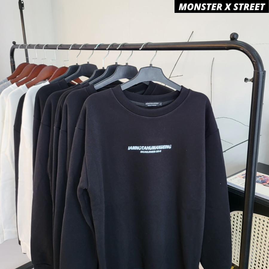 Áo dài tay trơn NỈ BÔNG Unisex Monster X Street Human Being Sweater Ulzzang cặp đôi nam nữ form rộng oversize Hàn Quốc
