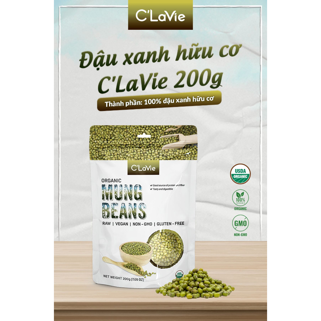 Đậu xanh hữu cơ giàu dinh dưỡng gói 200g tiện dụng