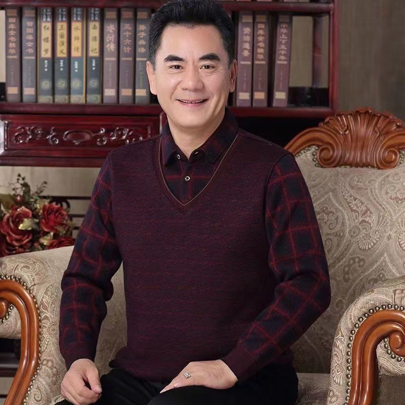 Áo Len Trung Niên Lót Lông áo len phối Sơ Mi  Tặng Bố áo tặng ông Già 👴