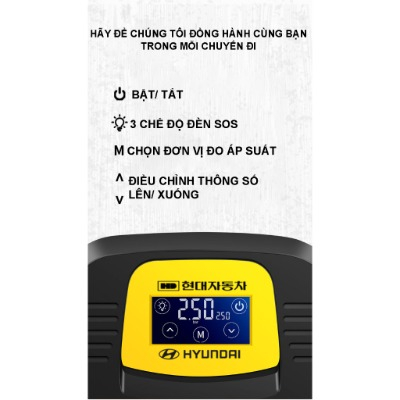 Bơm Lốp Ô tô Hyundai Chính Hãng Có Màn Hình Cảm Ứng, Có Đèn Pin, Nguồn Tẩu Giá Rẻ Iviecars