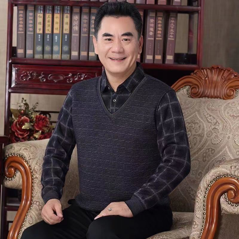 Áo Len Trung Niên Lót Lông áo len phối Sơ Mi  Tặng Bố áo tặng ông Già 👴