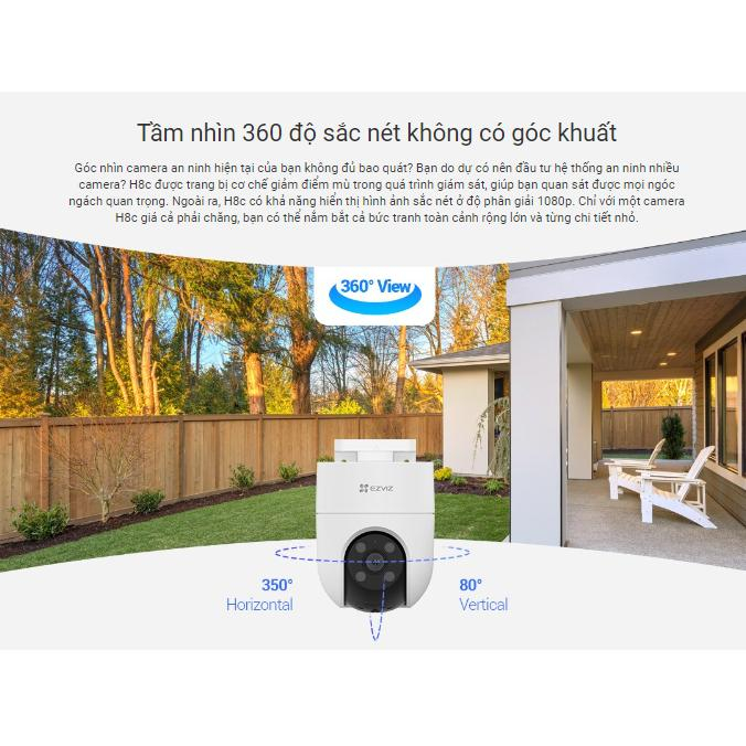 H8C 2MP | Camera quay quét 360, đàm thoại 2 chiều, tích hợp còi hú và đèn chớp chính hãng Ezviz, ngoài trời, bảo hành 24