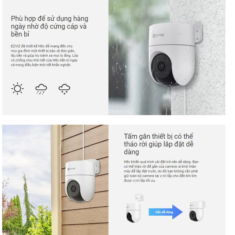 H8C 2MP | Camera quay quét 360, đàm thoại 2 chiều, tích hợp còi hú và đèn chớp chính hãng Ezviz, ngoài trời, bảo hành 24