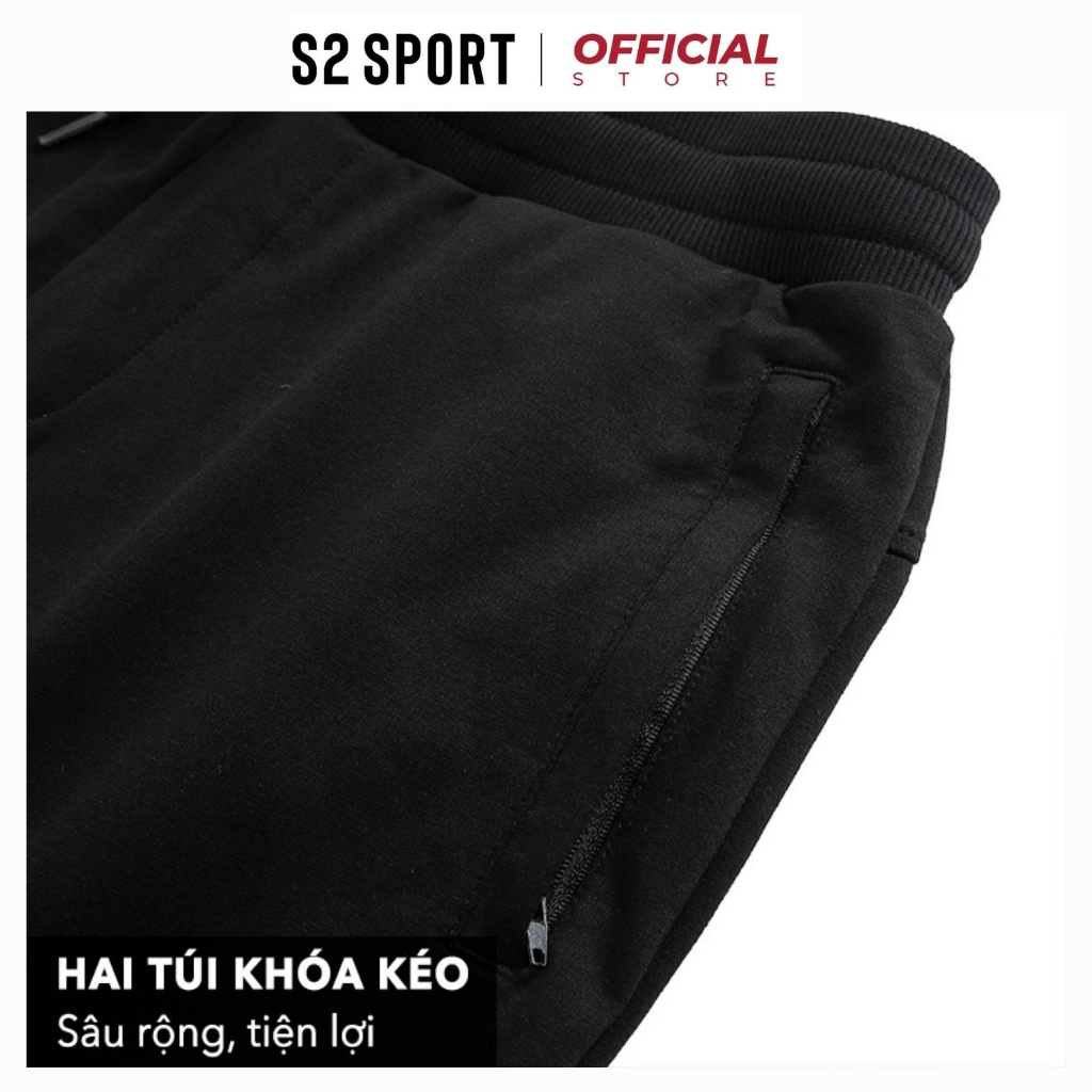 Bộ quần áo nỉ zip nam S2 SPORT SBNF06 áo sweater cổ tròn dài tay cotton USA thêu hình nổi quần jogger cạp chun thể thao