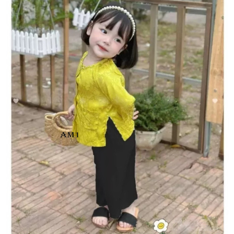 Áo bà ba dài tay vải gấm lụa TTR371 và Quần dài cho bé gái TTR372