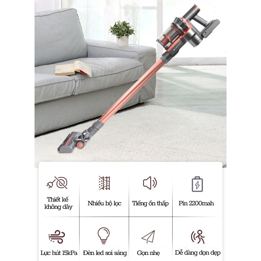 Máy hút bụi Guchy thế hệ mới ứng dụng công nghệ lốc xoáy,kèm nhiều đầu hút, máy hút bụi không dây, pin tháo rời