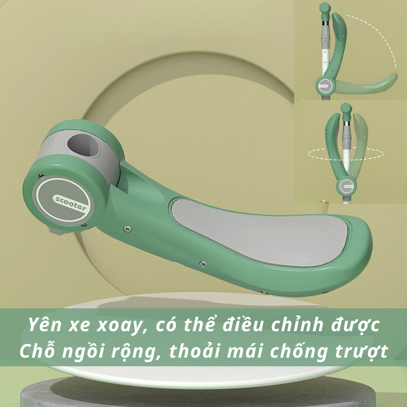 Xe trượt cho bé BESUN xe trượt 3 bánh gấp gọn có nhạc đèn phát sáng cao cấp hình Khủng Long