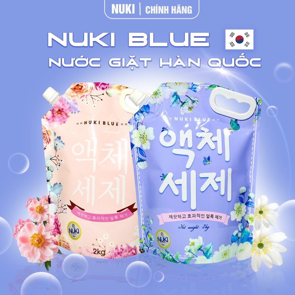 Nước Giặt Xả Hàn Quốc Nuki Blue 2KG, Lưu Hương Đậm Sâu, Làm Mềm Vải