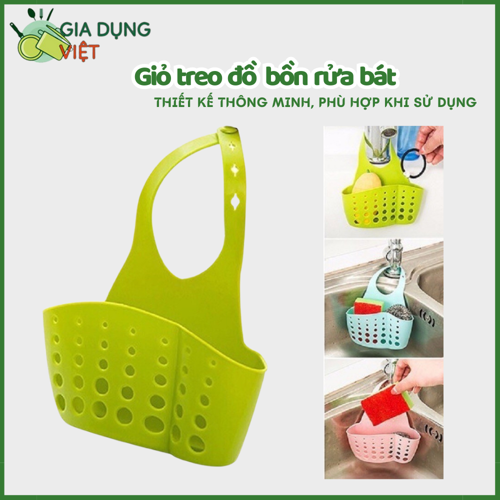 Giỏ đựng giẻ lưới rửa bát thoáng mát, giỏ treo đồ rửa chén gắn vòi nước bồn rửa có móc cài quai tiện lợi