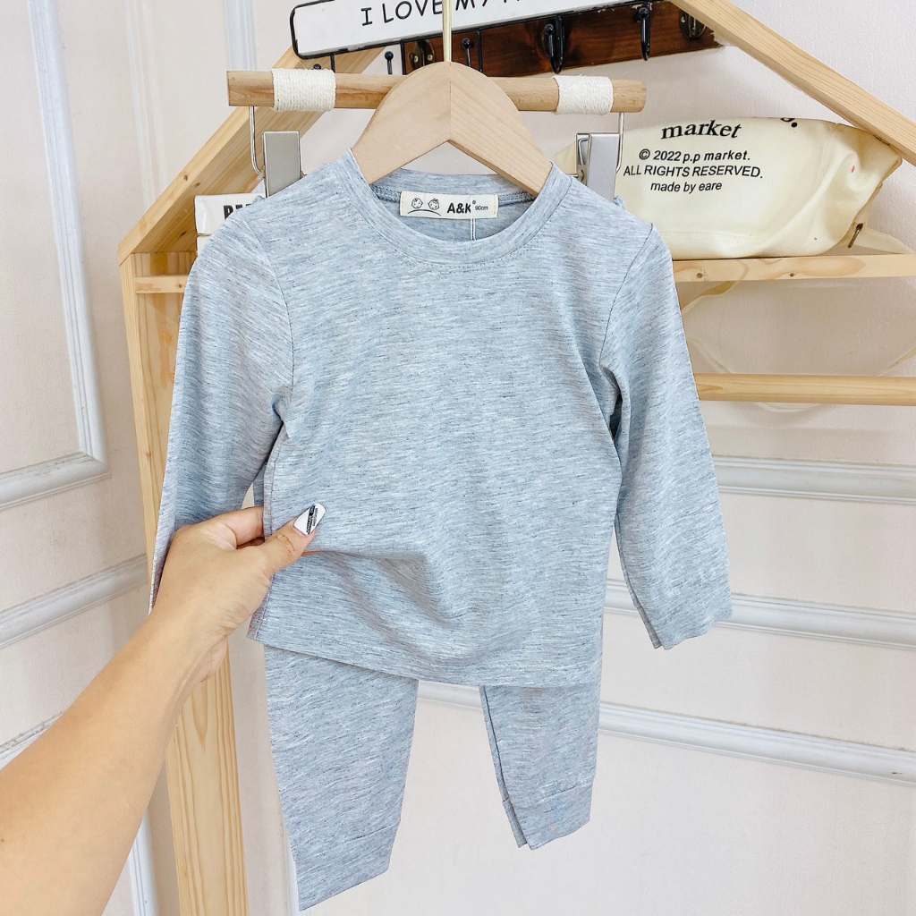 Bộ dài tay trơn bo nhẹ nhàng đơn giản, minky thun lạnh vải mềm mịn cho bé trai và bé gái M.tron3590