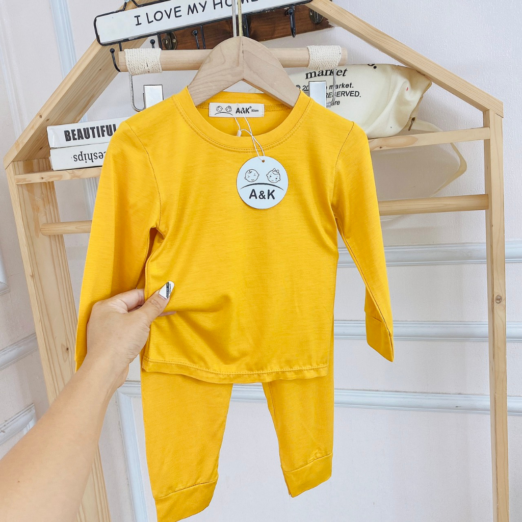 Bộ dài tay trơn bo nhẹ nhàng đơn giản, minky thun lạnh vải mềm mịn cho bé trai và bé gái M.tron3590