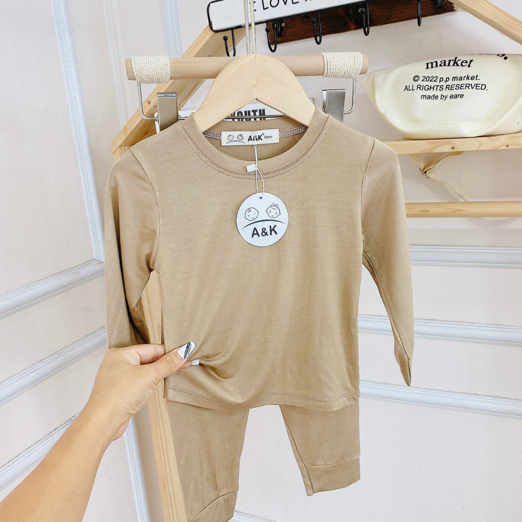 Bộ dài tay trơn bo nhẹ nhàng đơn giản, minky thun lạnh vải mềm mịn cho bé trai và bé gái M.tron3590