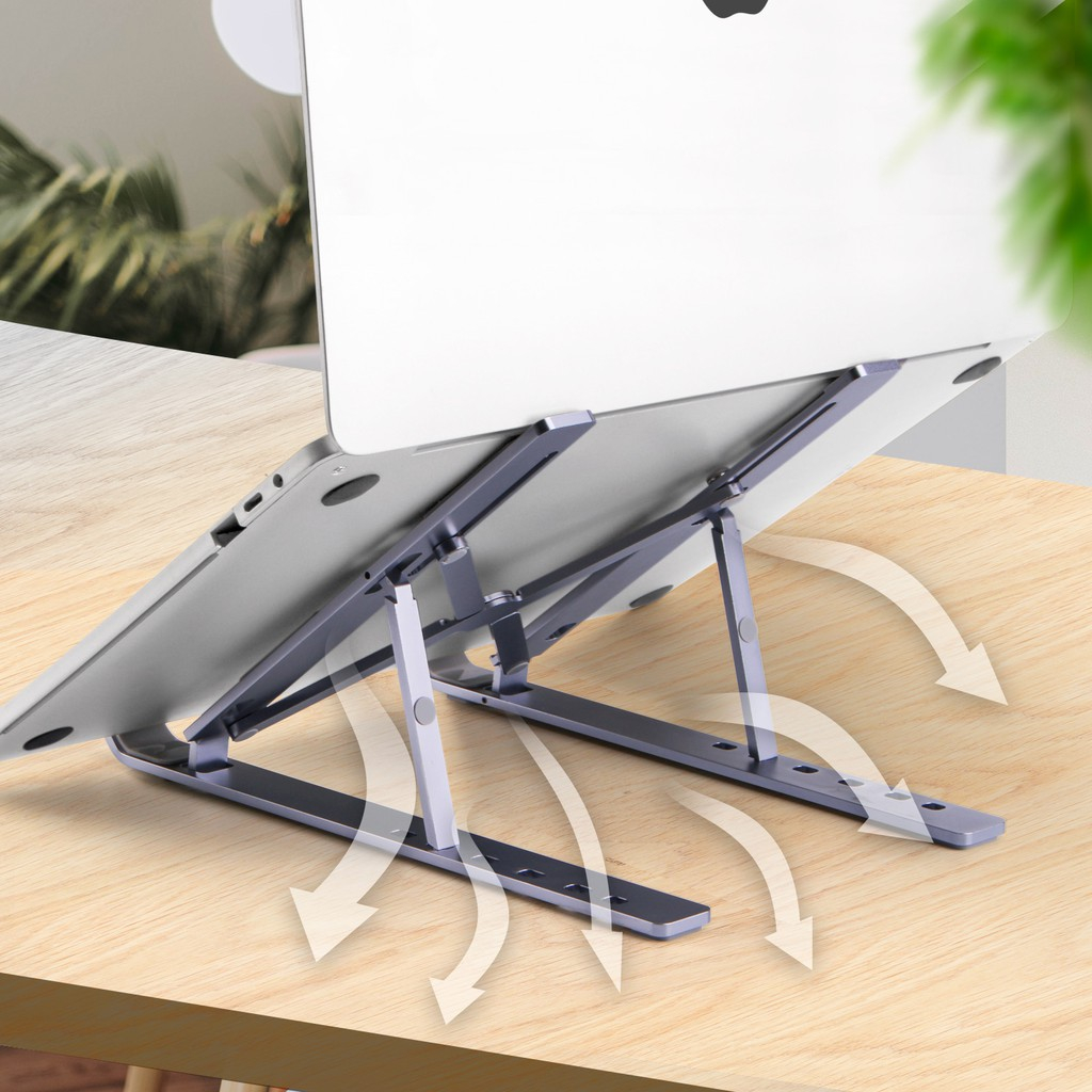 Giá đỡ máy tính xách tay có thể gập lại bằng nhôm Goojodoq 6 vị trí có thể điều chỉnh chiều cao cho Macbook Pro