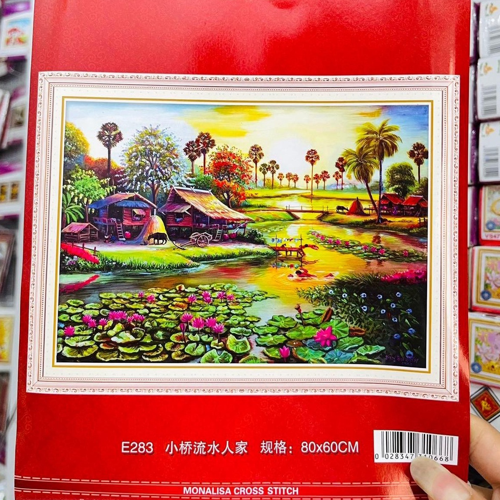 Tranh Thêu Kín Mẫu Mới Phong Cảnh Bên Sông E283(60x80cm)