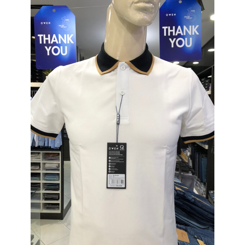 Áo polo owen màu trắng body fit vải cotton APV231382