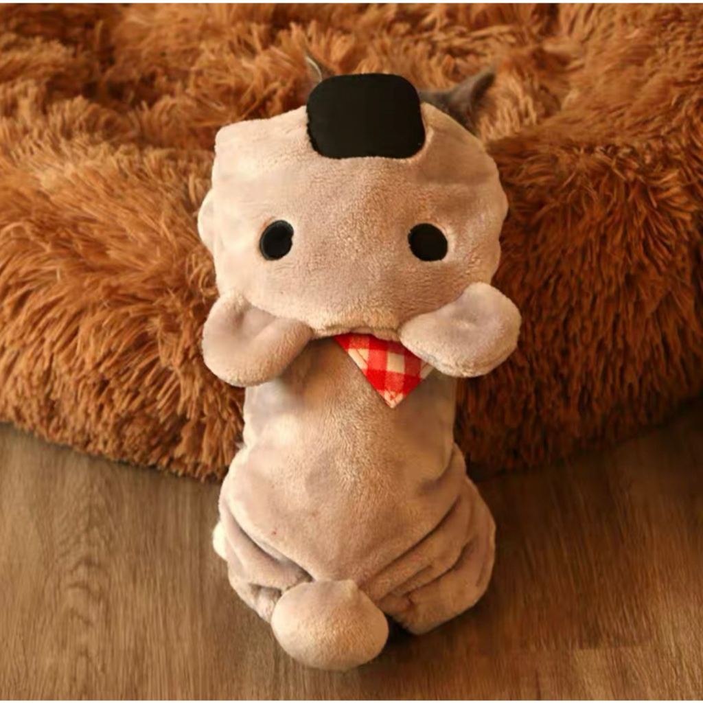 Quần áo nỉ bông cho chó mèo giữ ấm kèm mũ và túi đựng khóa kéo cao cấp