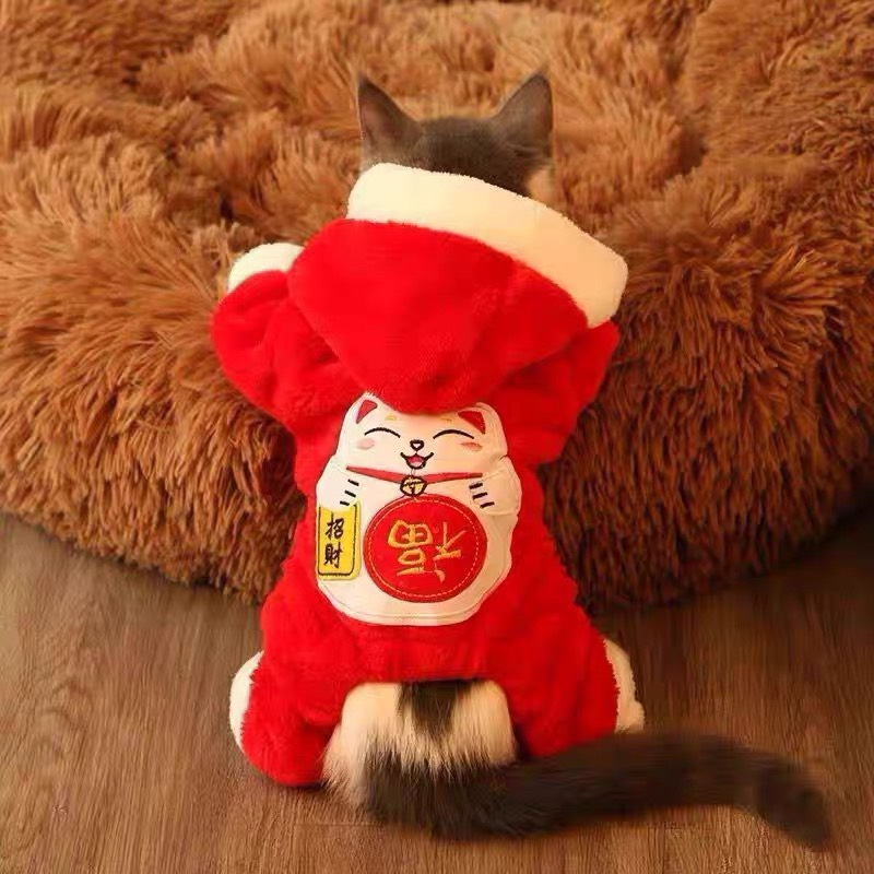 [ XU HƯỚNG ] Quần áo nỉ bông cho chó mèo giữ ấm kèm mũ và túi đựng khóa kéo cao cấp - Lna