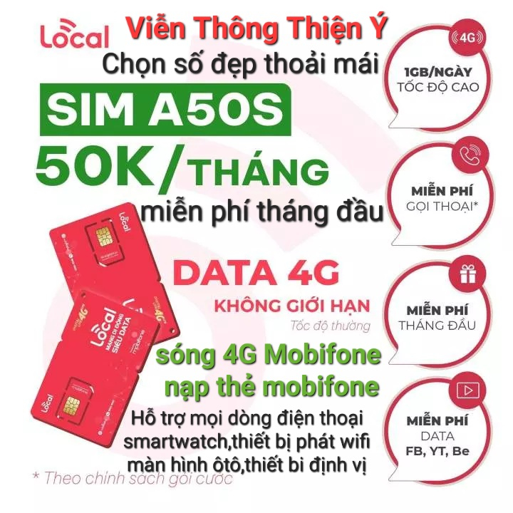(Chọn số đẹp tại kho nhà mạng)Local Mobifone A50 - A0đ Tỷ Data không giói hạn