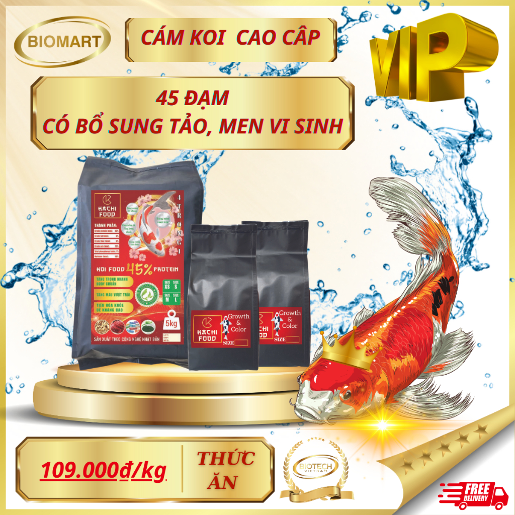 THỨC ĂN CAO CẤP GIÀNH CHO CÁ KOI - CÁM CÁ KOI, 45% ĐẠM CÓ BỔ SUNG TẢO - MEN VI SINH - VITAMIN VÀ KHOÁNG CHẤT