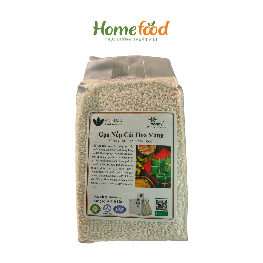 Gạo nếp cái hoa vàng túi 1.5kg, Gạo nếp sạch Homefood