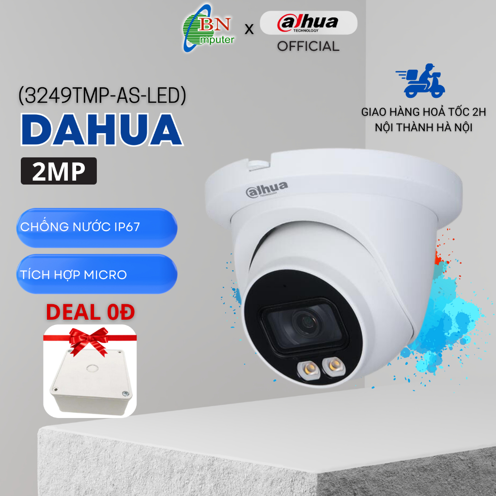 Camera IP Dahua IPC-HDW 3249TMP-AS-LED có màu ban đêm, 2.0MP, có micro, bảo hành 24 tháng