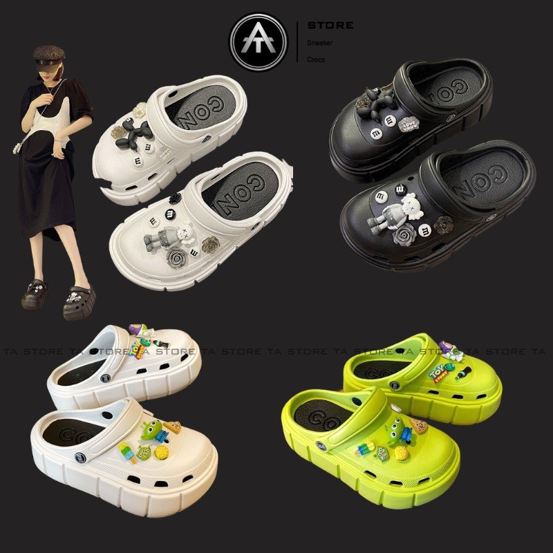 Dép Cross đế cao nam nữ 3 màu, dép sục Cross bánh mì đế cao tặng kèm 12 sticker