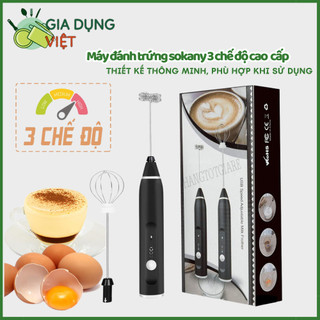 Máy đánh trứng, que tạo bọt cafe mini cầm tay không giây chính hãng sokany 3 cấp độ, hỗ trợ sạc pin, bảo hành 12 tháng