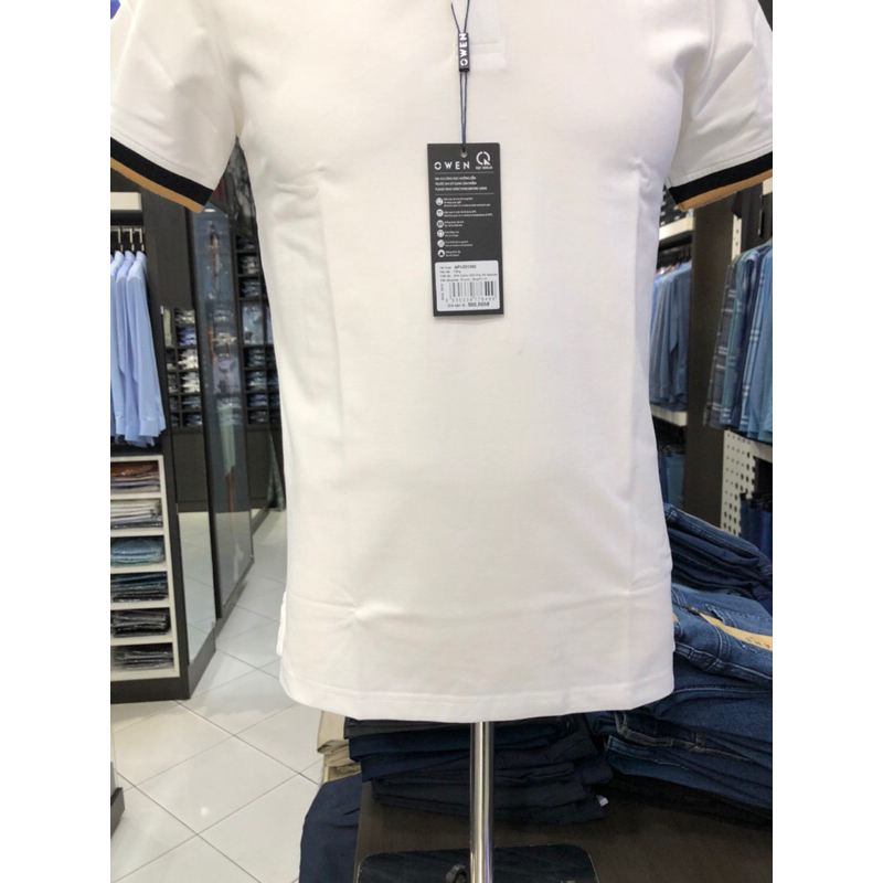 Áo polo owen màu trắng body fit vải cotton APV231382