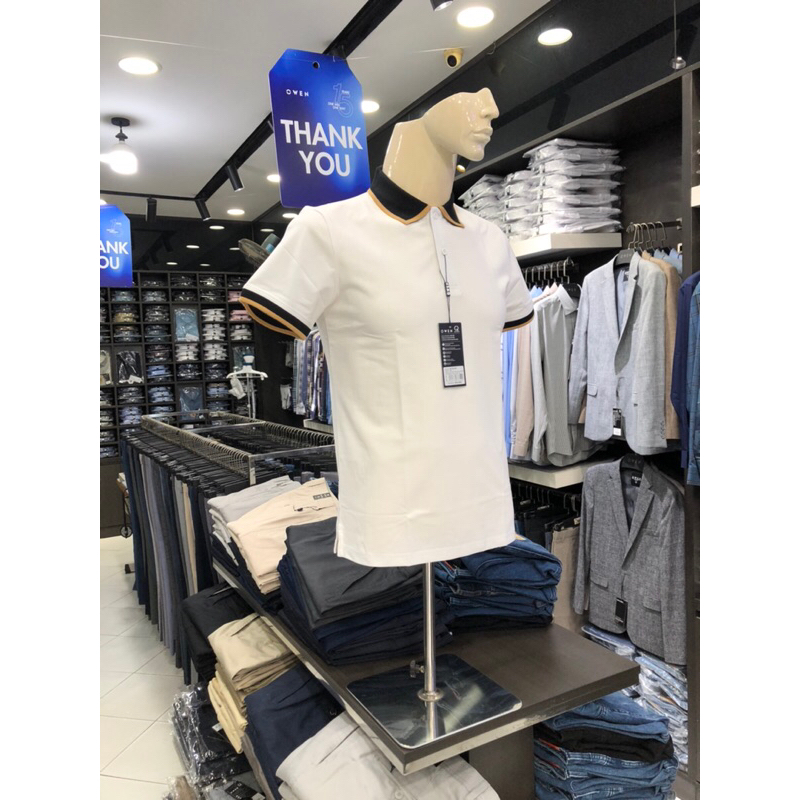 Áo polo owen màu trắng body fit vải cotton APV231382
