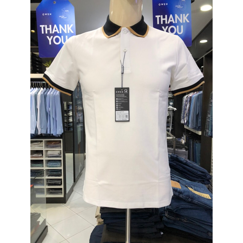 Áo polo owen màu trắng body fit vải cotton APV231382