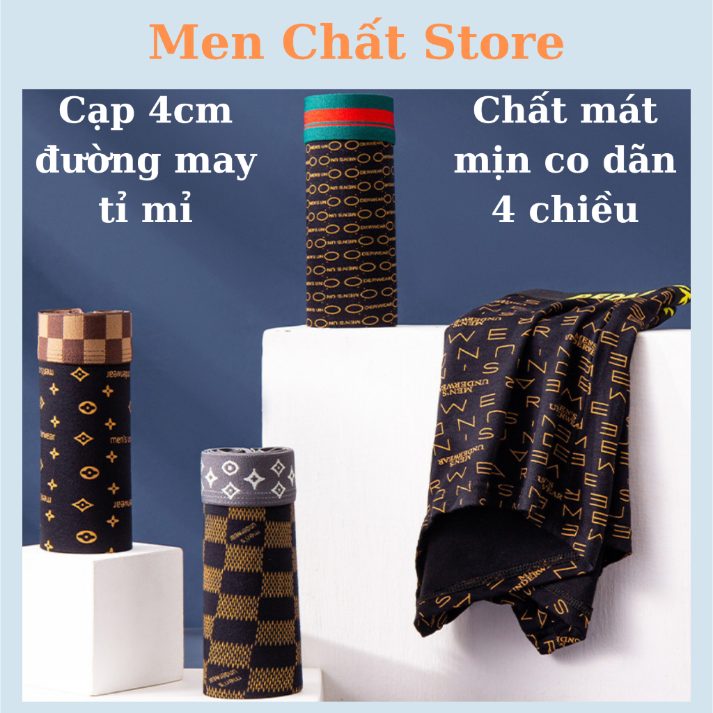 Sịp boxer nam thương hiệu gú.cci. Combo 4 quần sịp nam thun lạnh đóng hộp sang trọng.