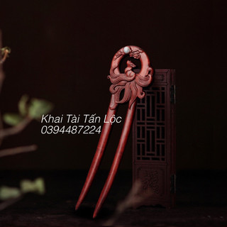 Trâm cài tóc chữ U Hồ ly 9 đuôi Cửu vĩ hồ bái Nguyệt bằng gỗ