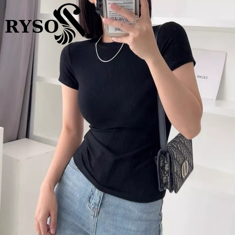 Áo Thun Tay Ngắn RYSO FASHION Form Dài Chất Thun Gân Cổ Tròn Len Tăm Mềm Mát Cao Cấp Ôm Body Cổ Tròn Dáng Dài