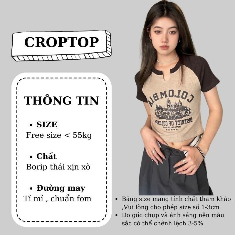 Áo Croptop Ôm Body Nữ RYSO FASHION In Hình COLOMBIA Tay Ngắn Cổ Xẻ V Kiểu Sexy In Họa Tiết crt thun gân dày loạ