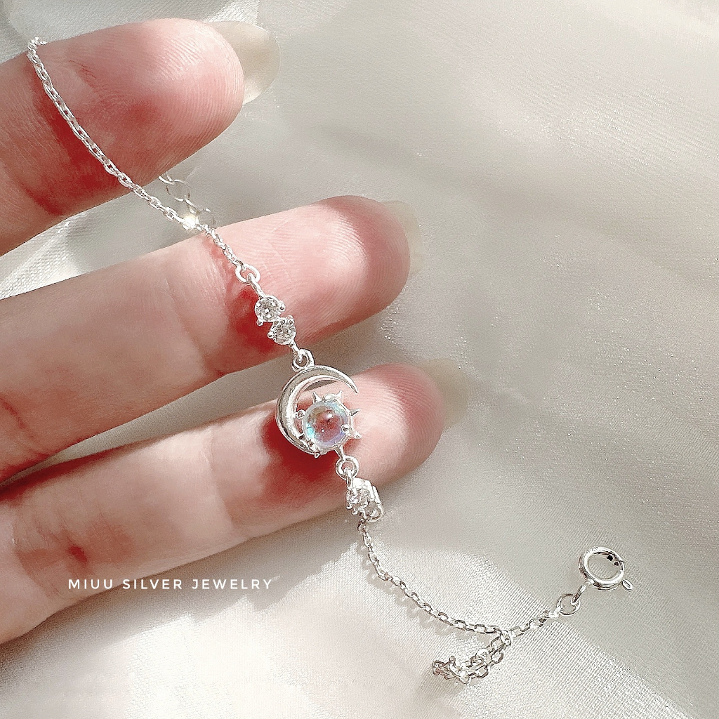 Vòng tay bạc Miuu Silver, lắc tay đá mặt trăng Moonstone