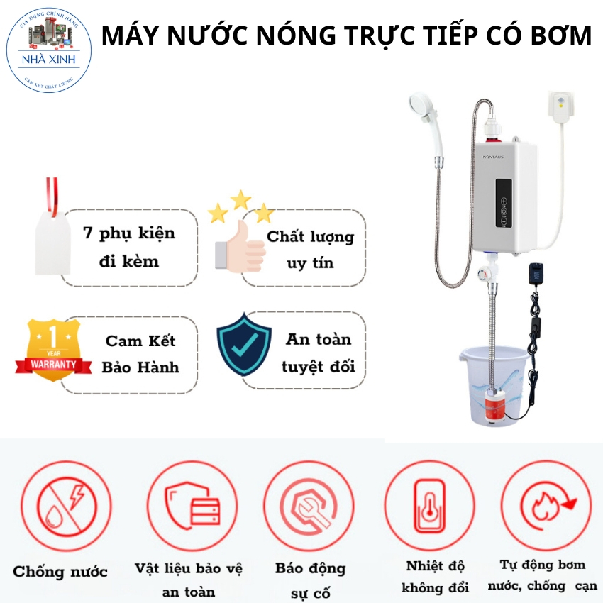 Máy nước nóng trực tiếp , máy làm nước nóng có vòi sen và bơm tăng áp 12V chỉnh nhiệt theo ý muốn, Làm nóng 3s