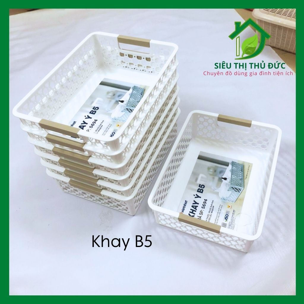 Khay Ý, Rổ Chữ Nhật Khổ Giấy B5 Màu Trắng Đựng Giấy Tờ Đa Năng Nhựa Việt Nhật