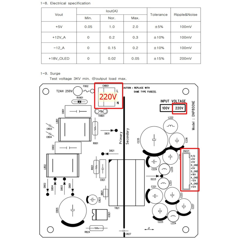 MẠCH NGUỒN 220V Điện ra : 5V 2A , +- 12V 0.3A , 18V 0,05A
