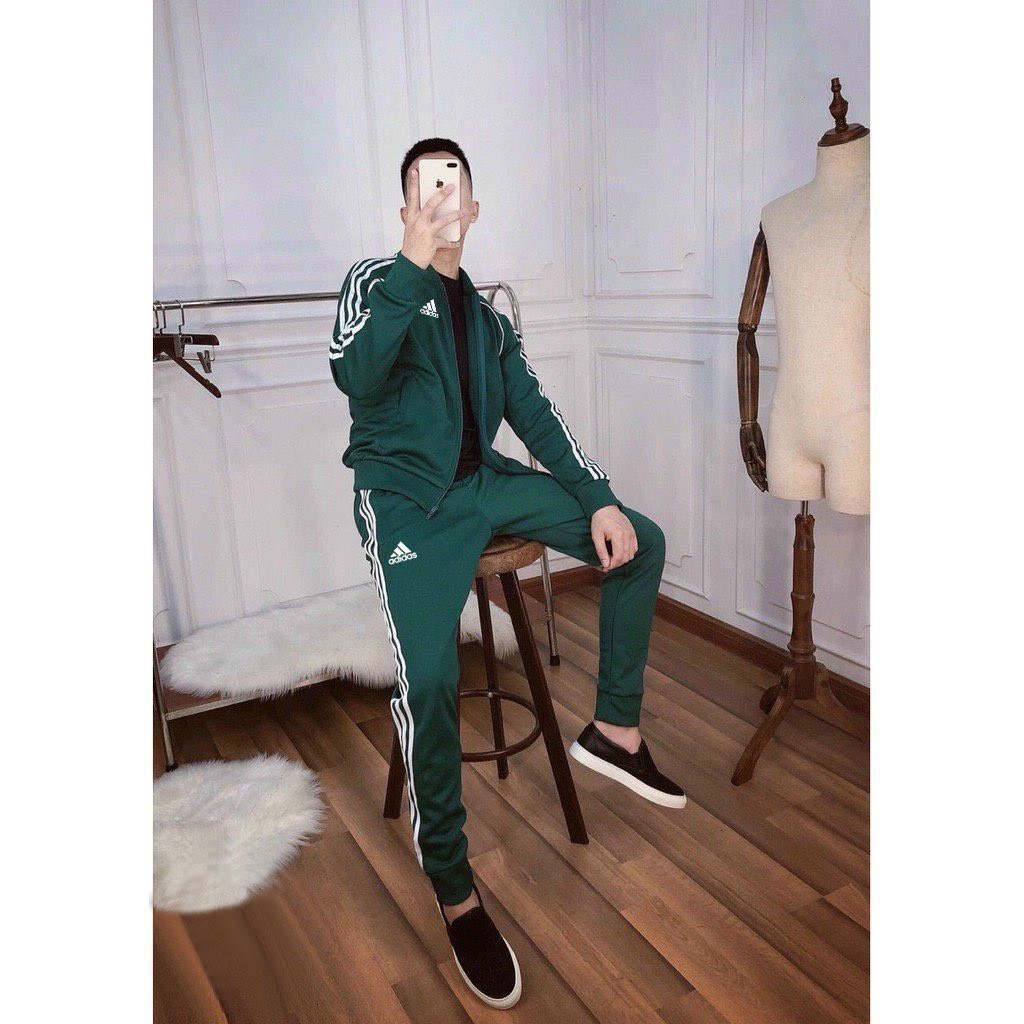 Quần áo thể thao nam nữ adidas thu đông cao cấp, bộ thể thao nam cổ bomber 3 màu cơ bản từ 45kg-85kg