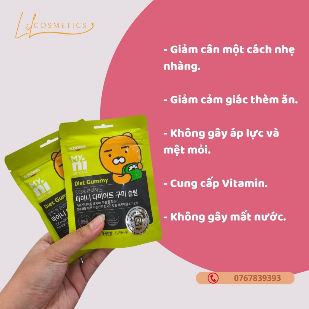Kẹo Táo Giảm Cân Myni Selfcare Diet Gummy ILDONG Hàn Quốc Gói 12 Viên Giảm Mỡ, Thèm Ăn.