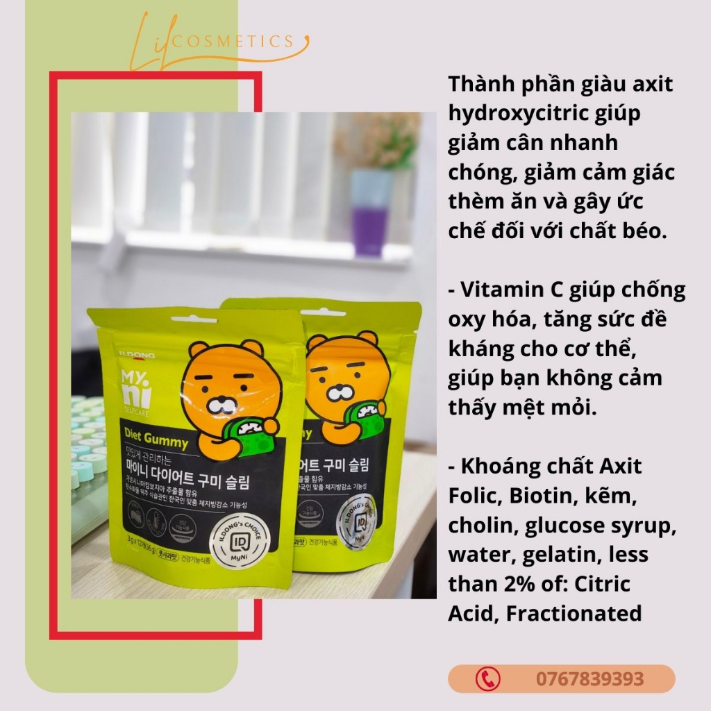 Kẹo Táo Giảm Cân Myni Selfcare Diet Gummy ILDONG Hàn Quốc Gói 12 Viên Giảm Mỡ, Thèm Ăn.