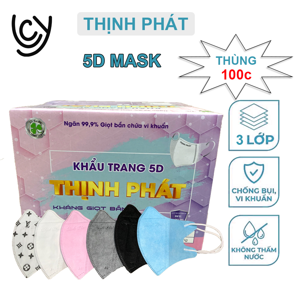 Khẩu Trang 5D THỊNH PHÁT Người Lớn Chính Hãng Mix Màu Thùng 100 Cái