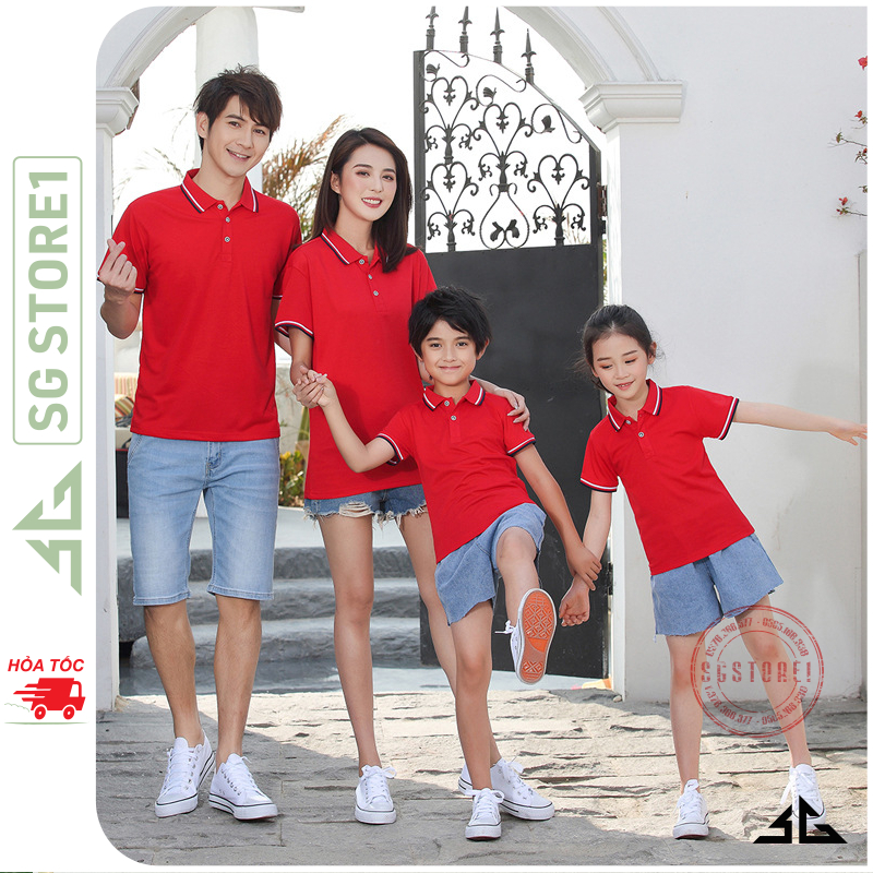 Áo gia đình có cổ polo màu đỏ chất vải cá sấu dày dặn đủ size làm đồng phục cổ trụ thanh lịch A3SD | SGSTORE1