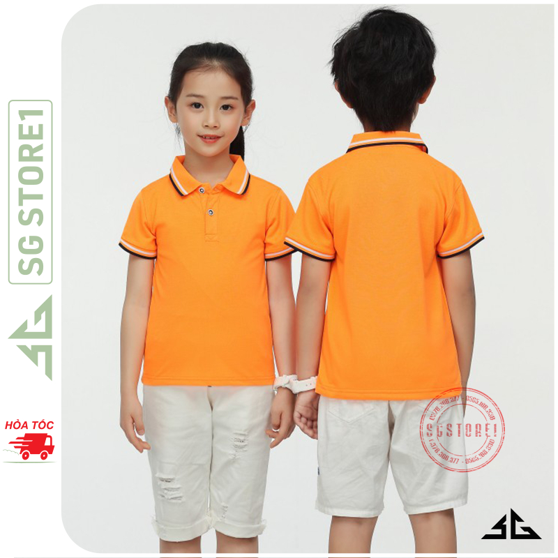 Áo gia đình có cổ polo màu cam chất vải cá sấu dày dặn đủ size bé trai gái làm đồng phục A3SC SGSTORE1