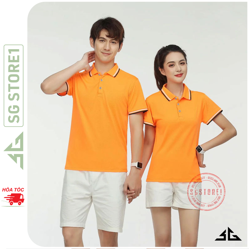 Áo gia đình có cổ polo màu cam chất vải cá sấu dày dặn đủ size bé trai gái làm đồng phục A3SC SGSTORE1