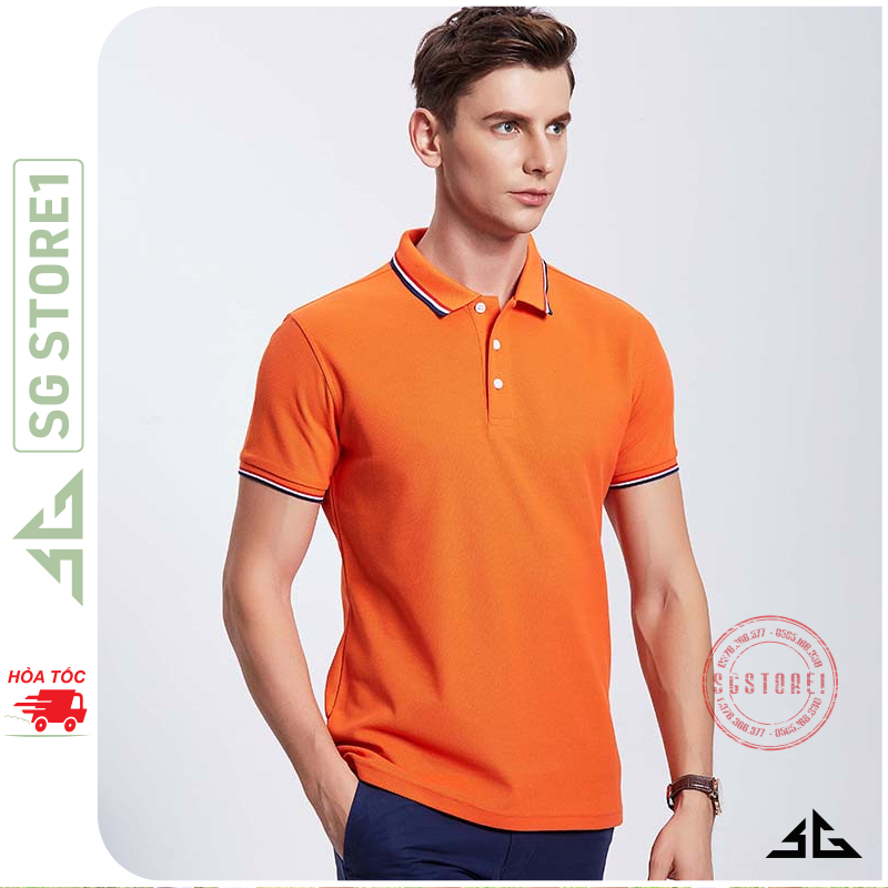 Áo gia đình có cổ polo màu cam chất vải cá sấu dày dặn đủ size bé trai gái làm đồng phục A3SC SGSTORE1